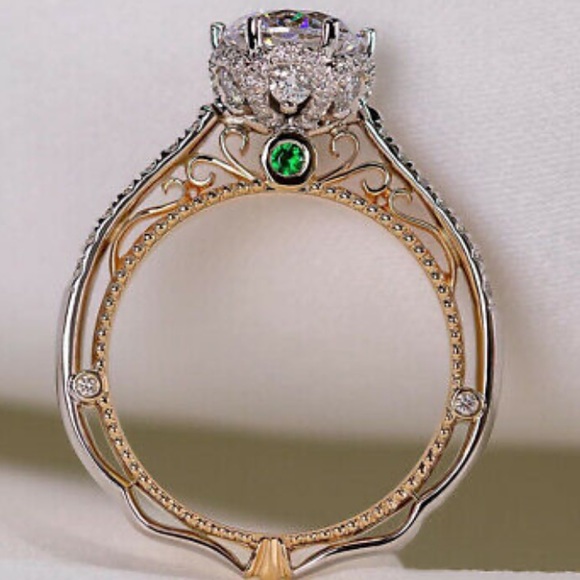 Two Tone 18k gold Plated/sterling silver Luxury Round Cut Women  Sz 6-10 - Picture 4 of 5